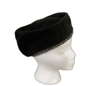 Vintage 50s Elegance Hat Rhinestone Pill Box/Cloche  Black * 22 US size 7